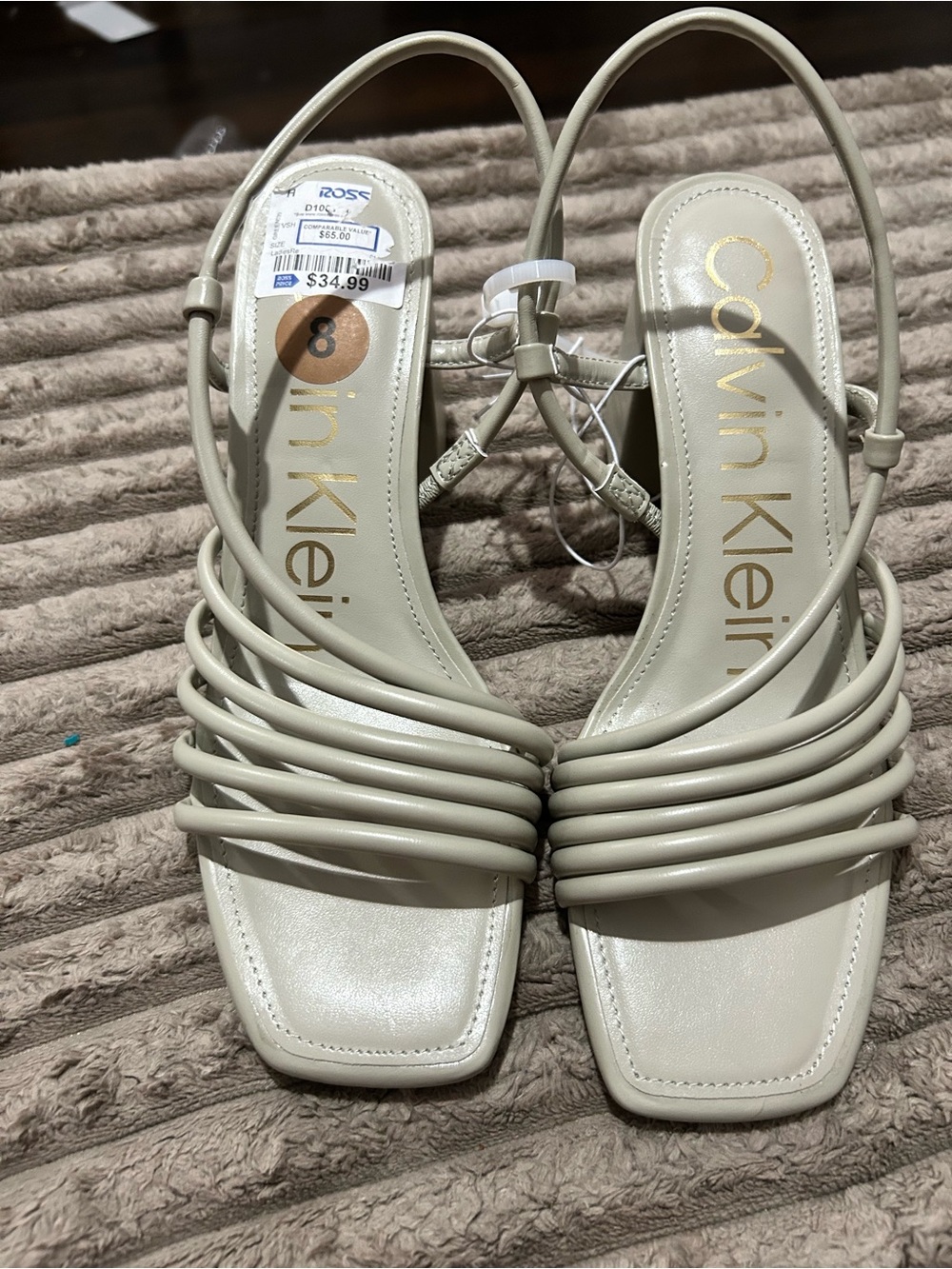 Calvin Klein Beige Multi-Strap Square-Toe Sandals
